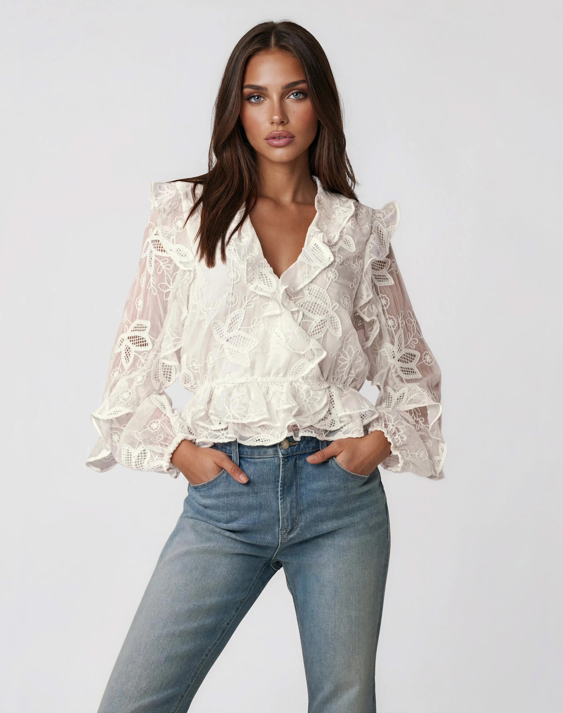 Frill Embroidered Blouse – Orchid White (Final Sale)
