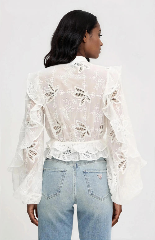 Frill Embroidered Blouse – Orchid White (Final Sale)