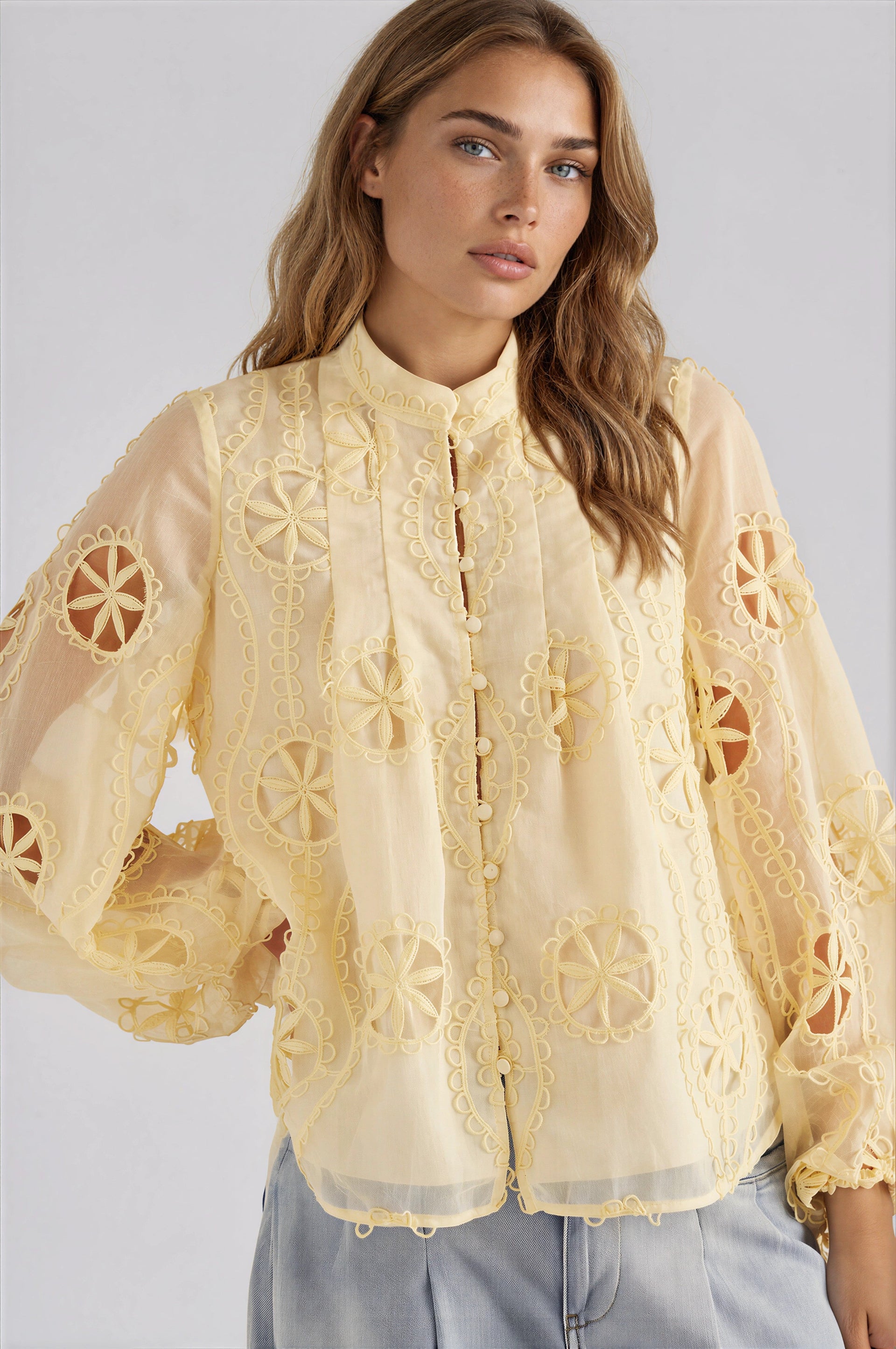 Libbie Lace Blouse – Lemon (Final Sale)