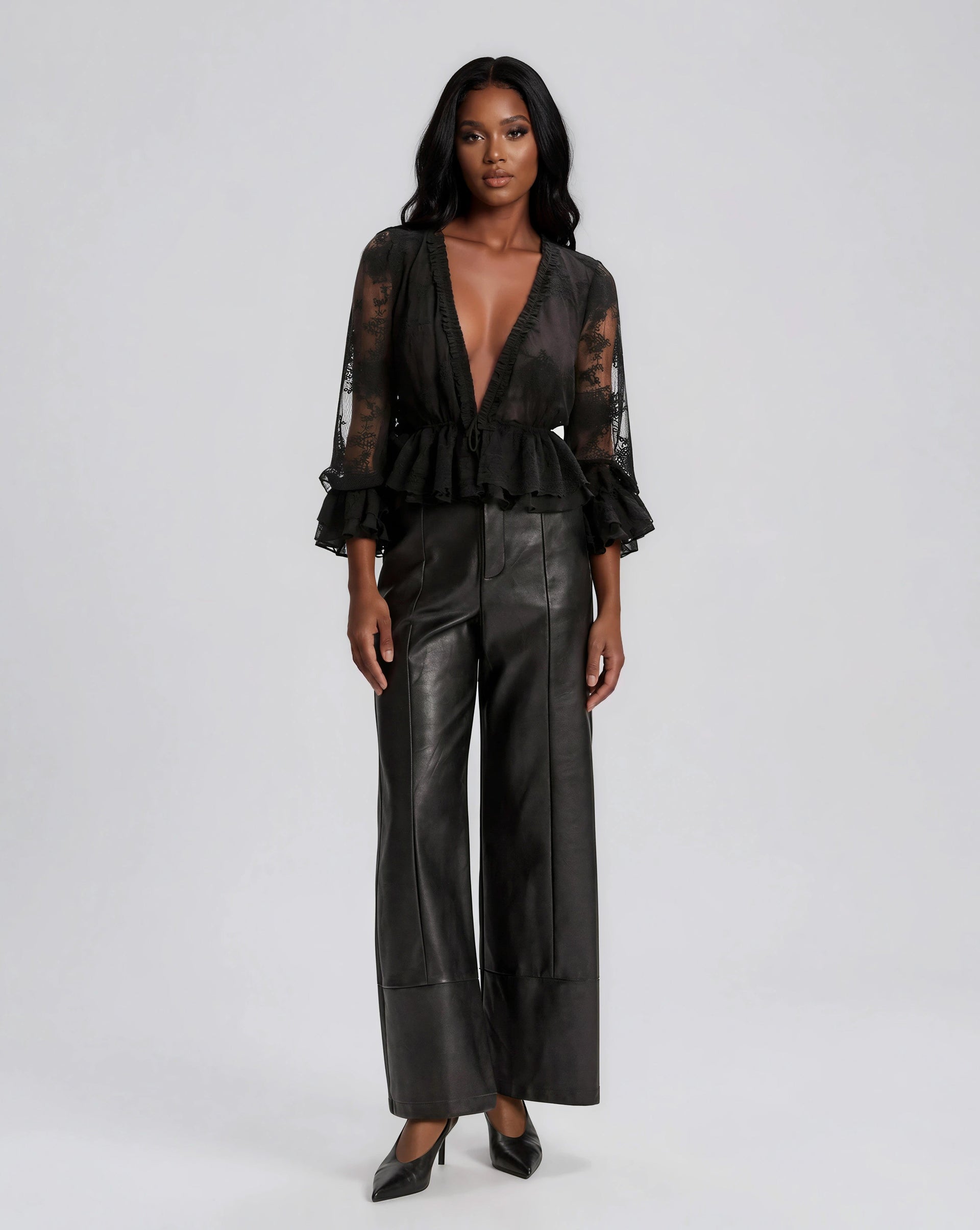 Natoli Embroidered Mesh Blouse – Black (Final Sale)