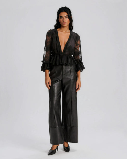 Natoli Embroidered Mesh Blouse – Black (Final Sale)