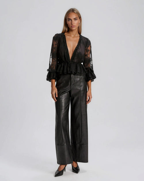 Natoli Embroidered Mesh Blouse – Black (Final Sale)