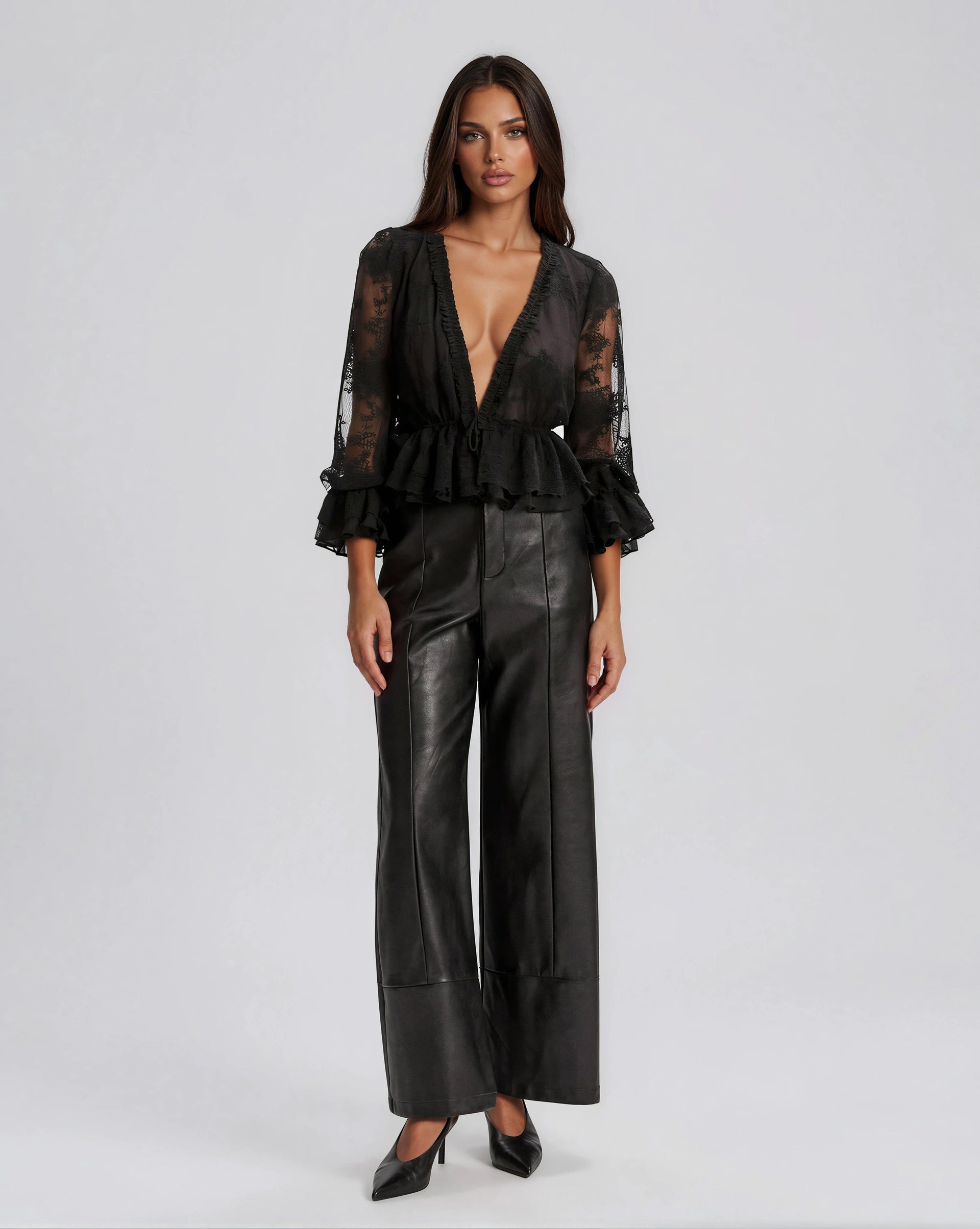 Natoli Embroidered Mesh Blouse – Black (Final Sale)