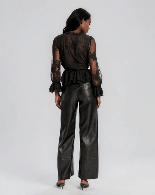 Natoli Embroidered Mesh Blouse – Black (Final Sale)