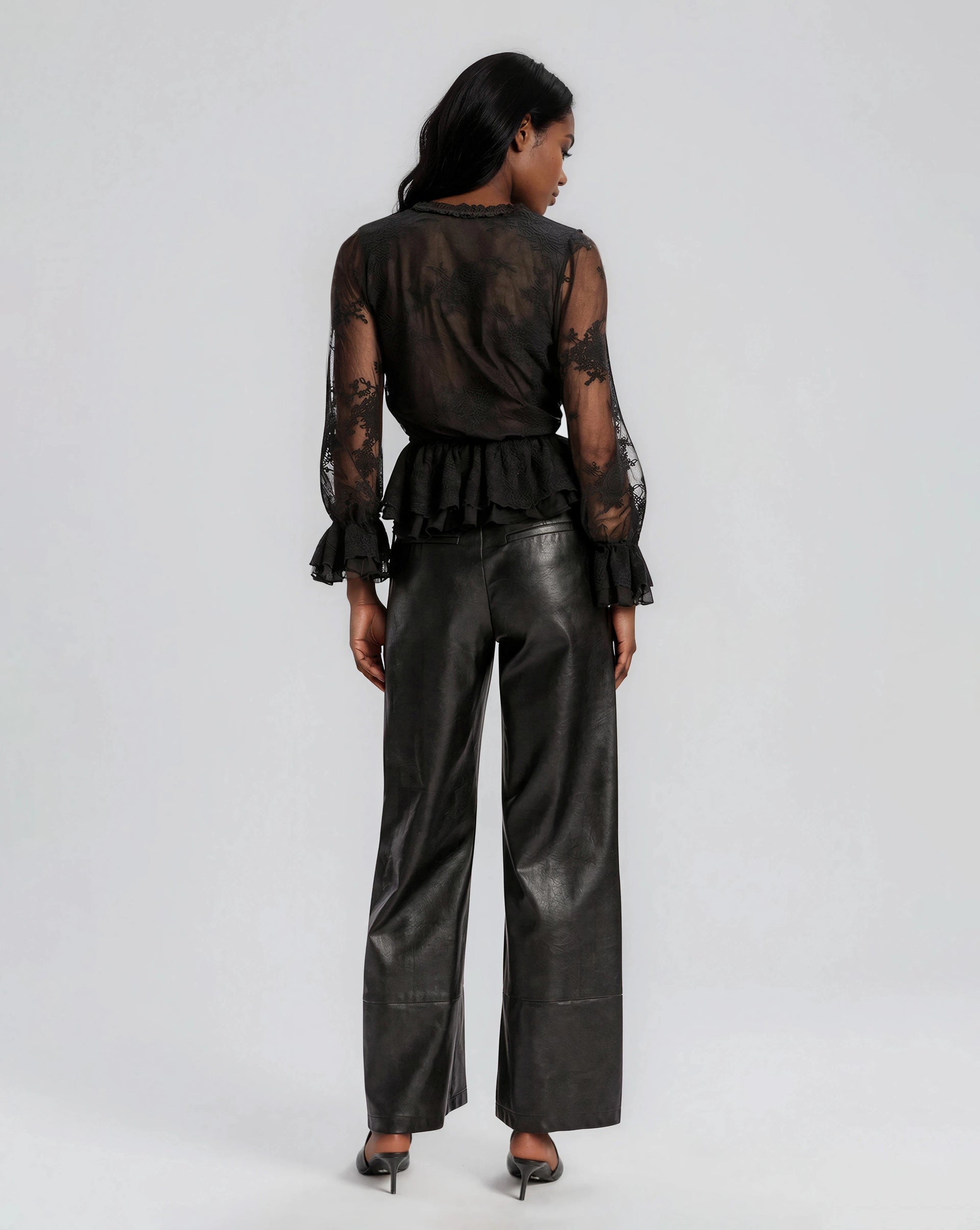 Natoli Embroidered Mesh Blouse – Black (Final Sale)