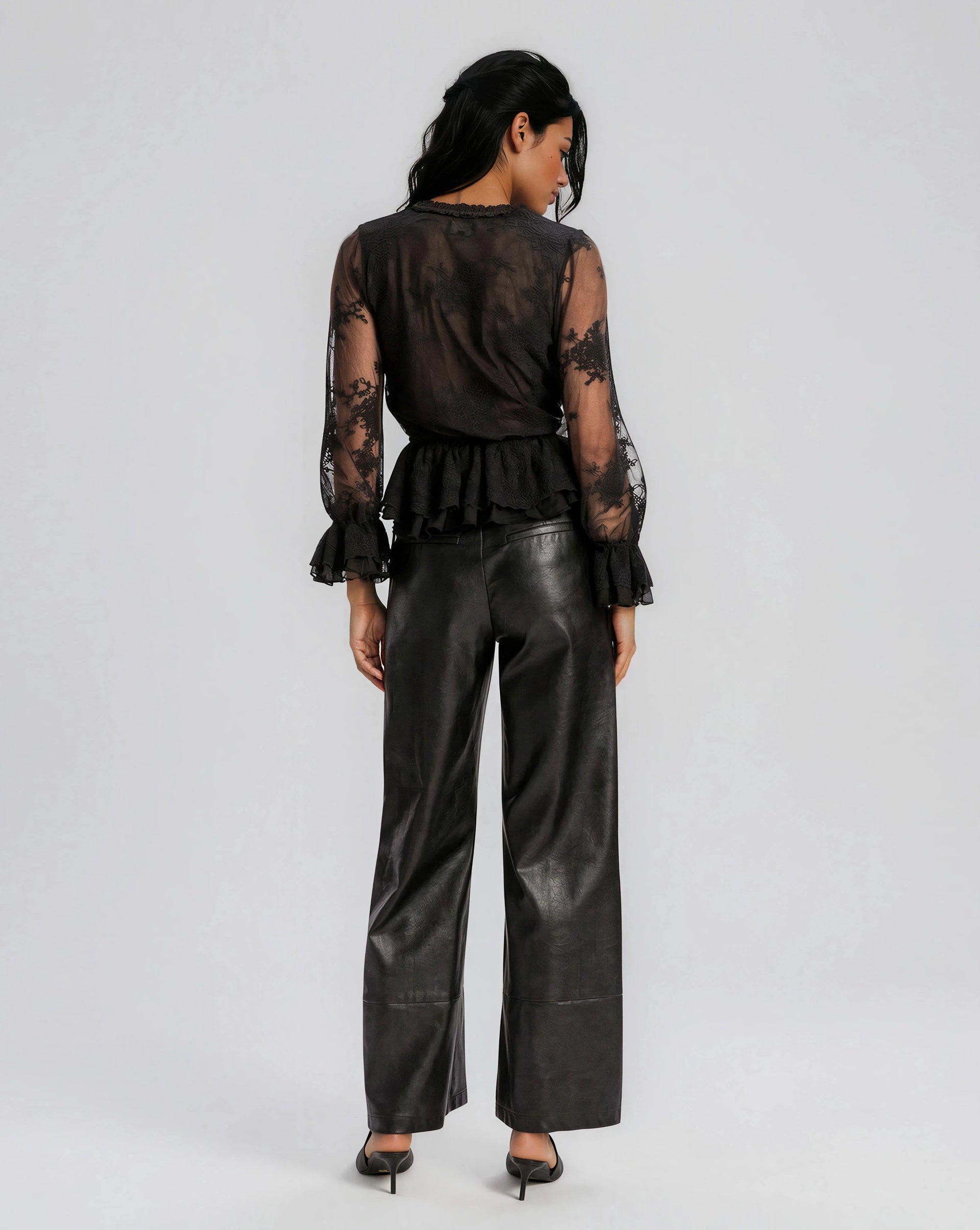 Natoli Embroidered Mesh Blouse – Black (Final Sale)