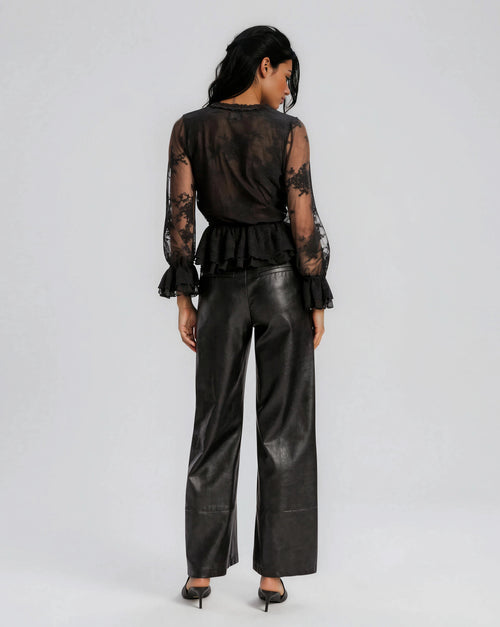 Natoli Embroidered Mesh Blouse – Black (Final Sale)