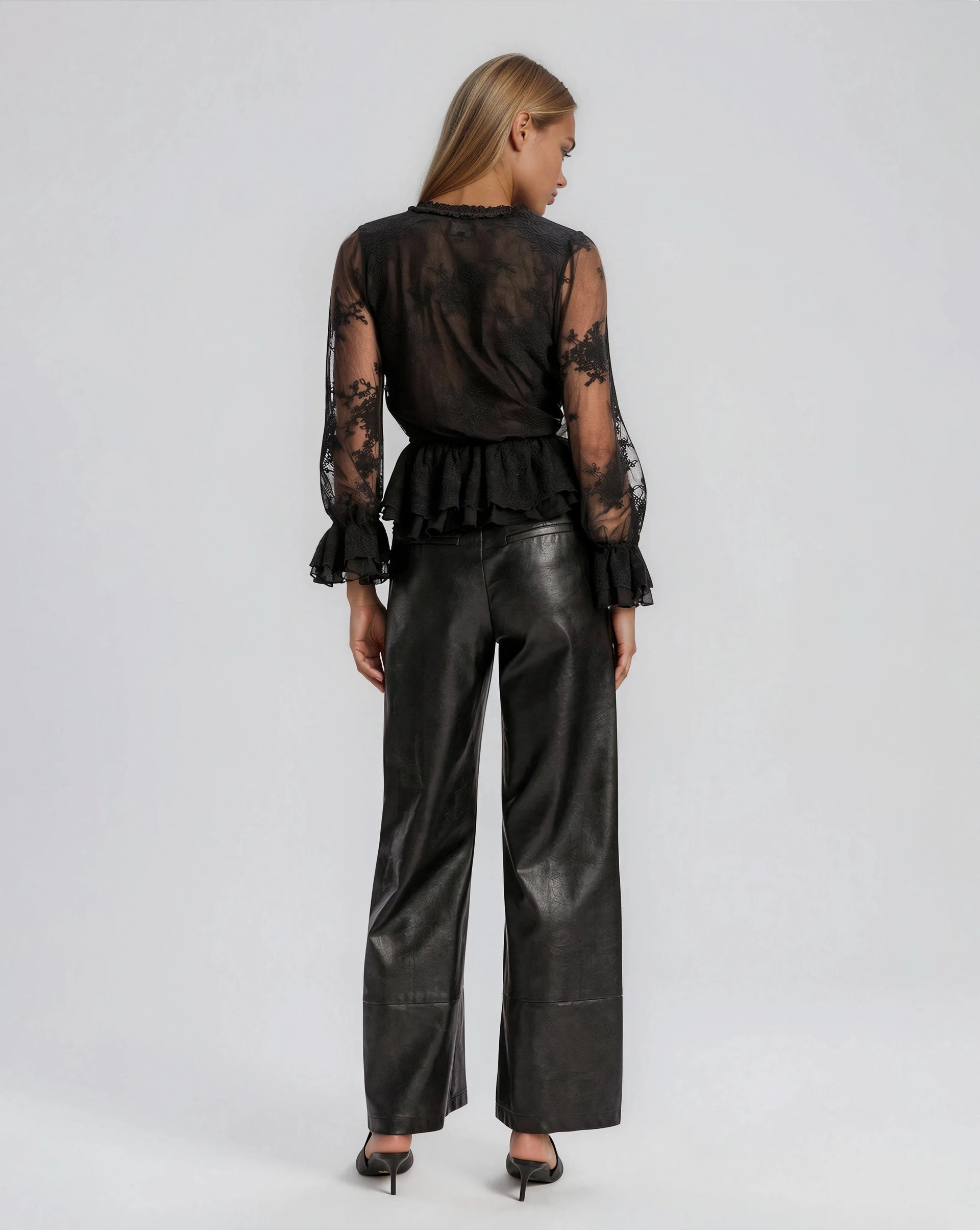 Natoli Embroidered Mesh Blouse – Black (Final Sale)