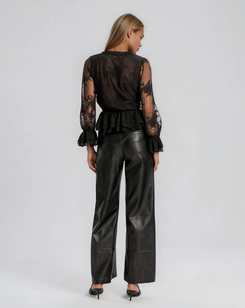 Natoli Embroidered Mesh Blouse – Black (Final Sale)