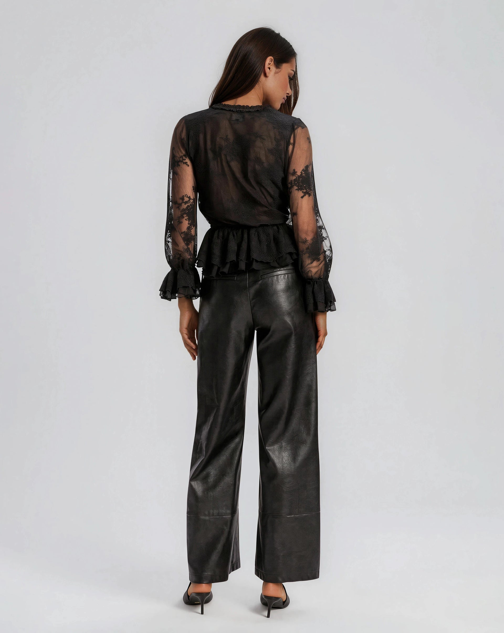 Natoli Embroidered Mesh Blouse – Black (Final Sale)