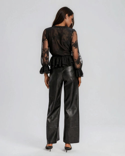 Natoli Embroidered Mesh Blouse – Black (Final Sale)