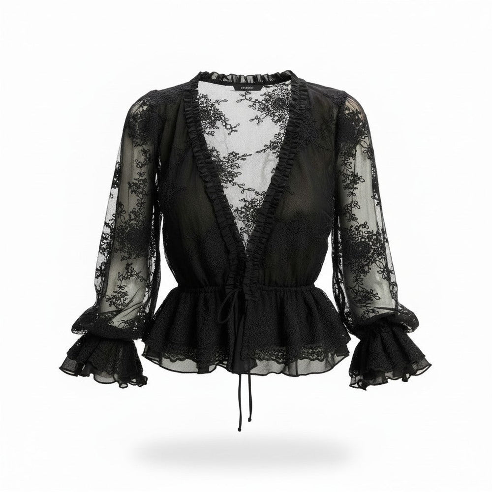 Natoli Embroidered Mesh Blouse – Black (Final Sale)