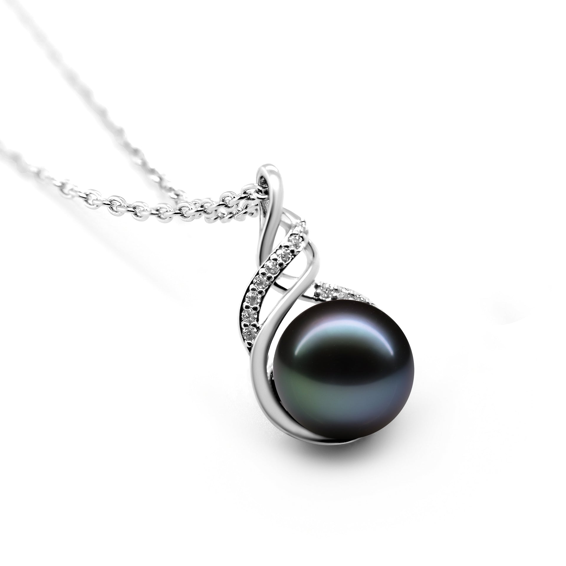 TRYNDI Real Tahitian Black Pearl Knot Necklace