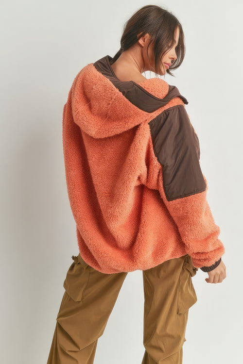 Two-toned Cozy Hooded Sweater Jacket