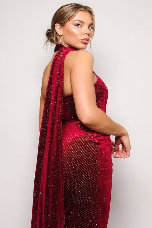 Scarf Top Glitter Velvet Jumpsuit