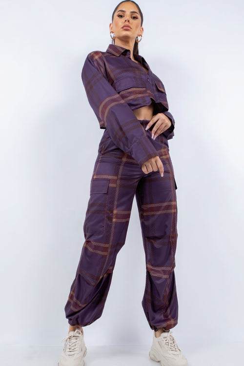 2 Piece Trendy Cropped Shirt & Cargo Pants Set