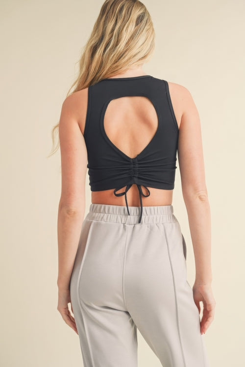 Corset Inspired Cropped  Active Tank Top with Open Back