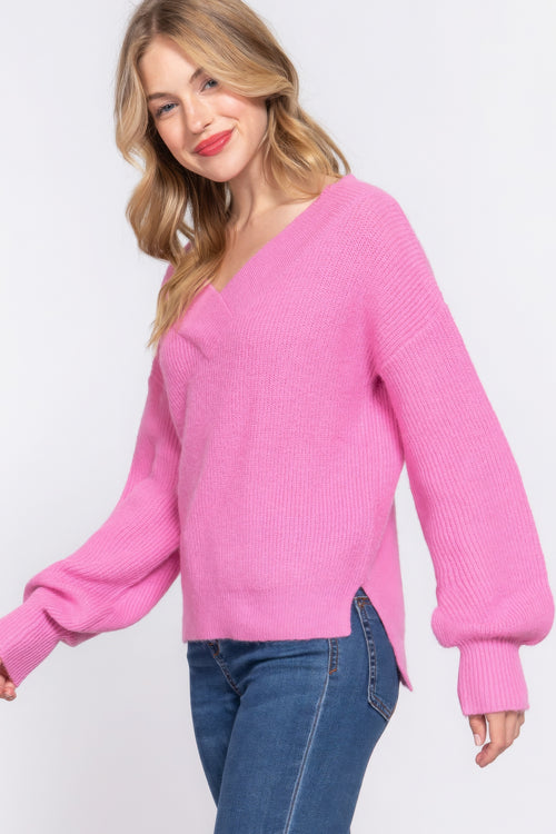 Knit Long Sleeves Double V-neck Sweater