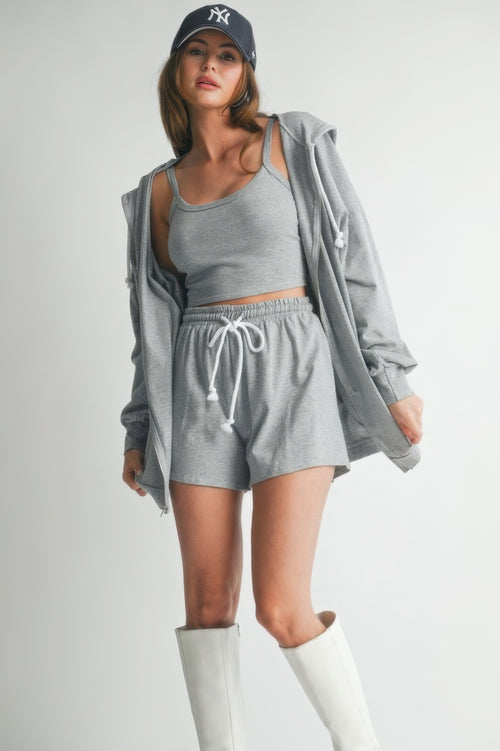 Women's 3 Piece Hooded Sweater Set with Crop Top & Short