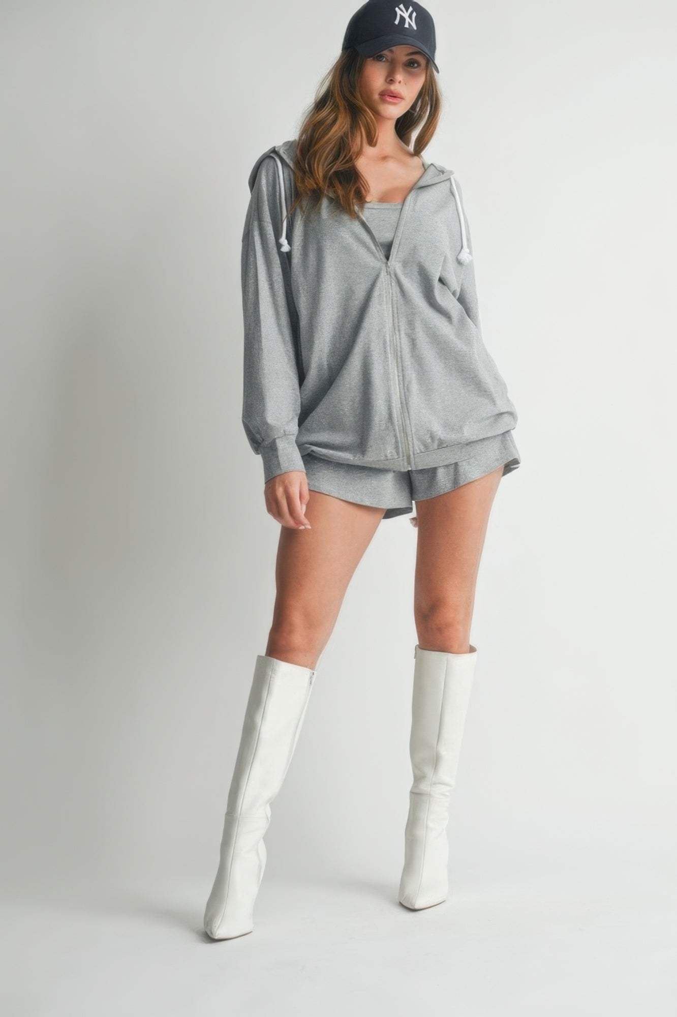Women's 3 Piece Hooded Sweater Set with Crop Top & Short