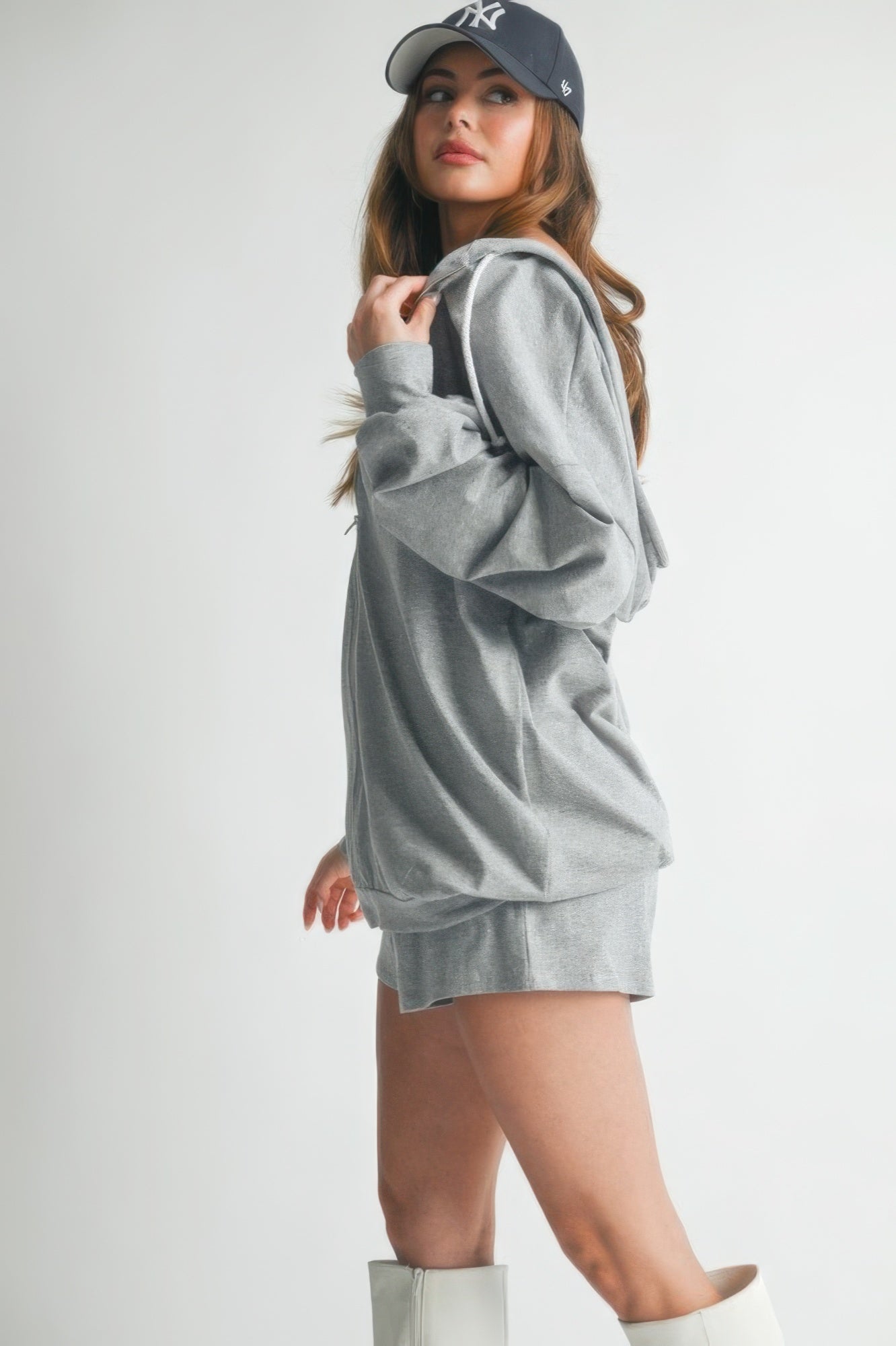 Women's 3 Piece Hooded Sweater Set with Crop Top & Short