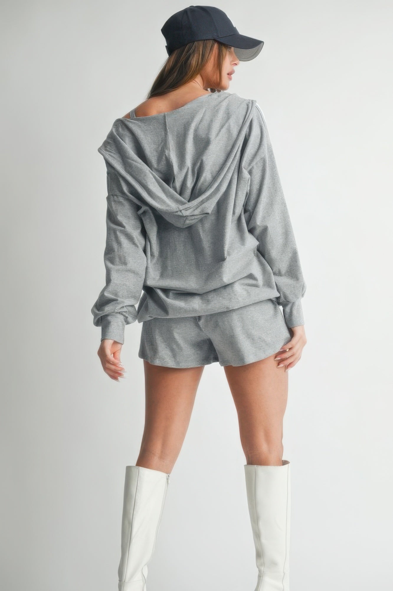 Women's 3 Piece Hooded Sweater Set with Crop Top & Short