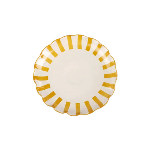 Ceramic Stripe Cake Stand, Yellow  - 10 x 10 x 3.75 Inches