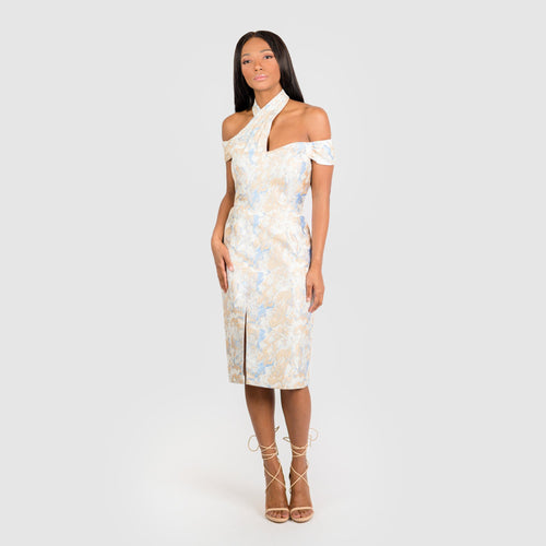 Asymmetric Halter Off The Shoulder Sheath