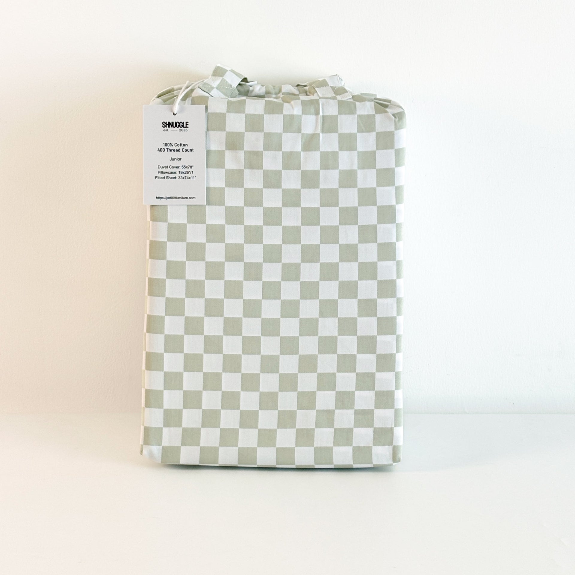 SHNUGGLE Bedding Set Sage Checker