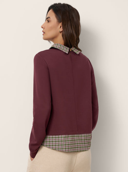 Cotton Plaid Panel Long-Sleeve Top RAYNA