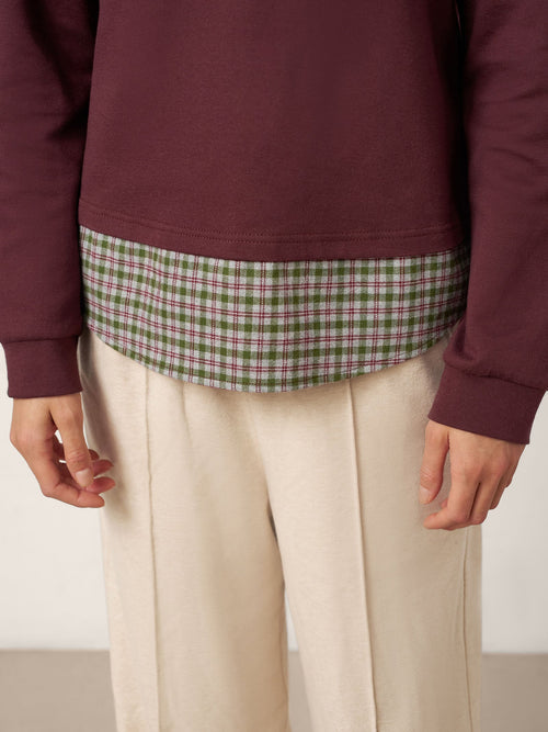 Cotton Plaid Panel Long-Sleeve Top RAYNA