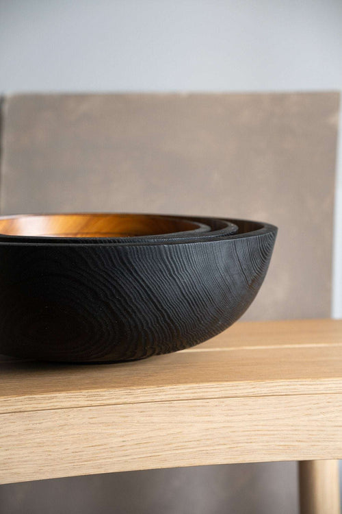 Hand Carved Extra Large Wooden Bowl. Half Charred
