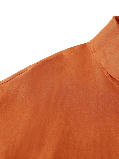 Linen-Cotton Dropped Collar Long-Sleeve Top TRISTAN