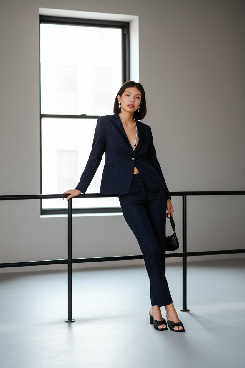 Navy Peak-Lapels Single-Breasted Blazer – Women’s Tailored Jacket