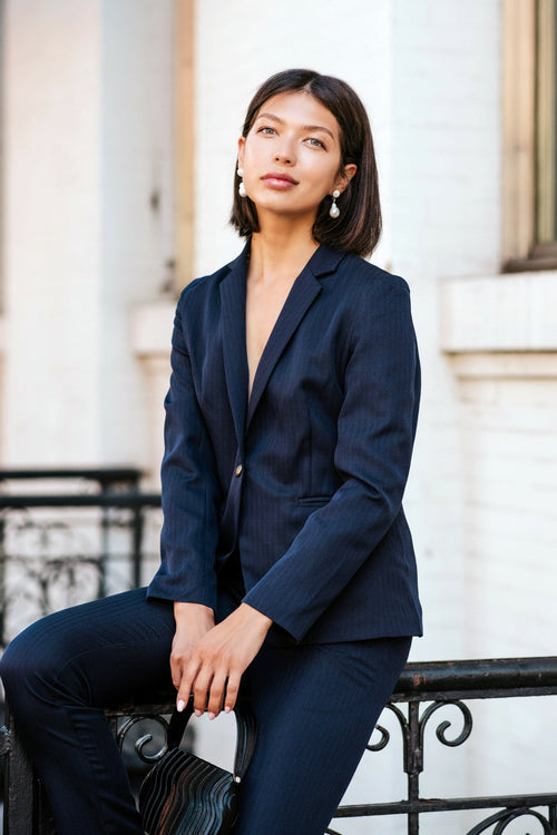 Navy Peak-Lapels Single-Breasted Blazer – Women’s Tailored Jacket