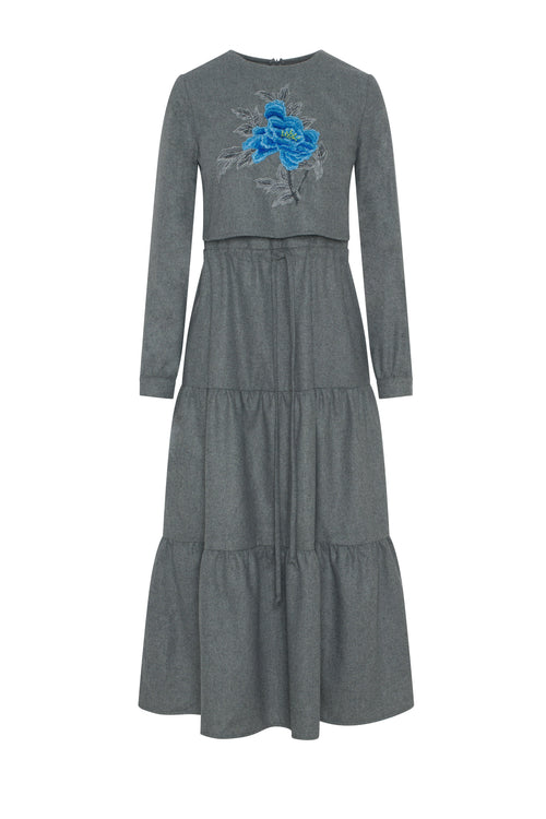 Tiered Floral Embroidered Dress