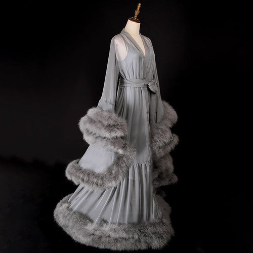 2-Layer Thick Feather Tulle Robe Set – Luxury Photoshoot / Holiday Glam Gown (Multi-Color)