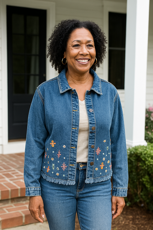 Embroidered Bloom Denim Jacket by Keren Hart