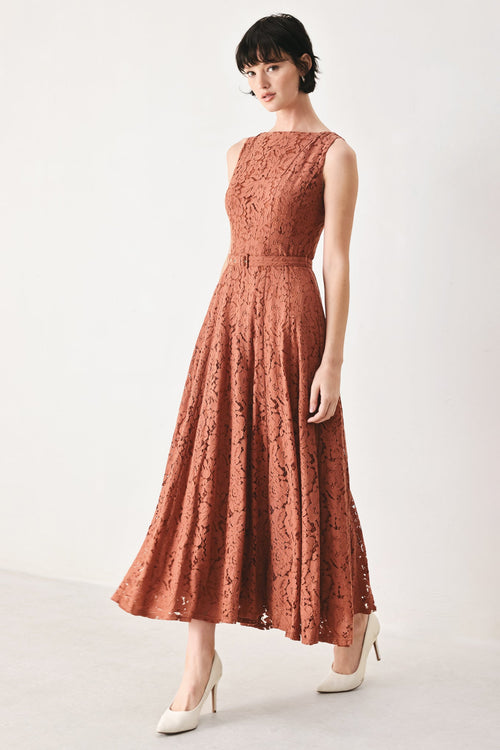 TRUE ROMANCE WOVEN LACE MIDI DRESS