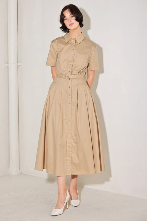 CINCHED COUTURE WOVEN MIDI DRESS