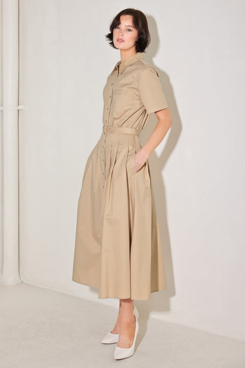 CINCHED COUTURE WOVEN MIDI DRESS