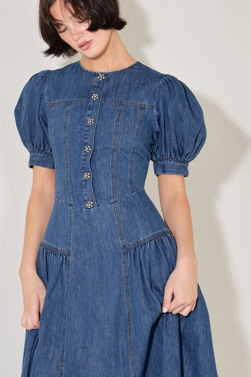 MIDDAY IN BLUE DENIM MIDI DRESS