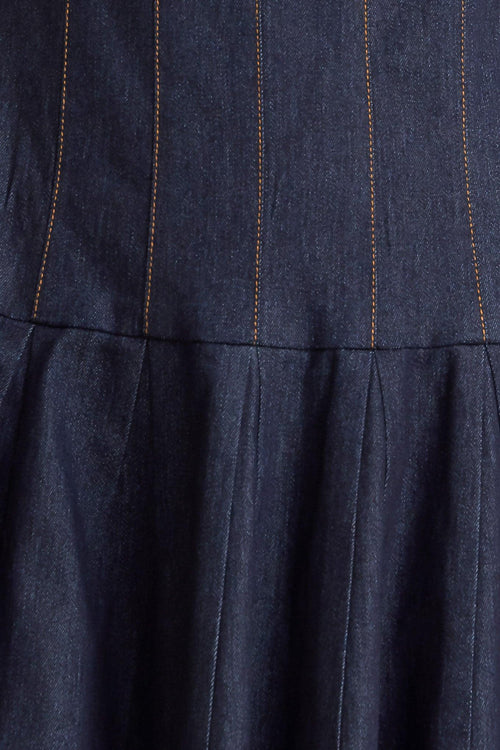 SQUARE SWAY DENIM MIDI DRESS