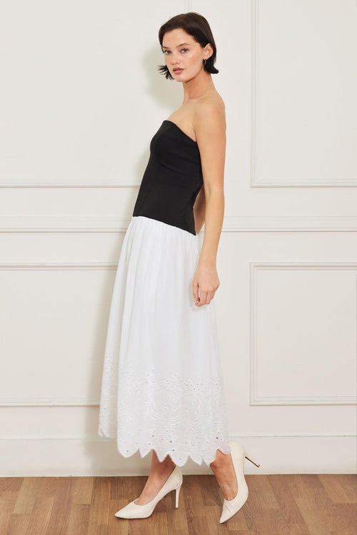SOFT SPOKEN BEAUTY KNIT WOVEN MIDI DRESS