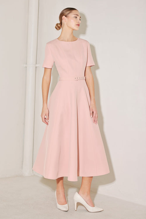 SPRING ICON PINK WOVEN MIDI DRESS