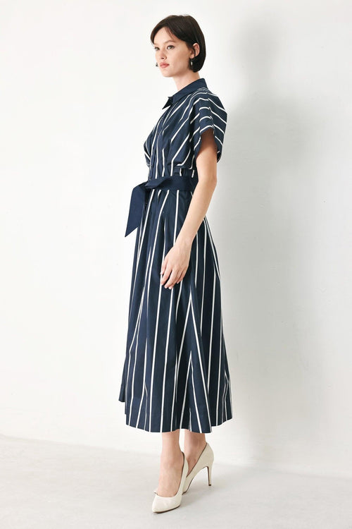 PINSTRIPE STORY WOVEN MIDI DRESS