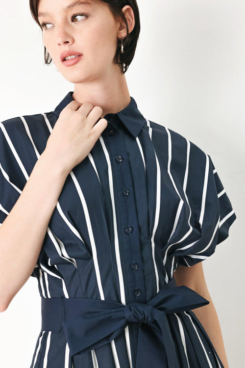 PINSTRIPE STORY WOVEN MIDI DRESS