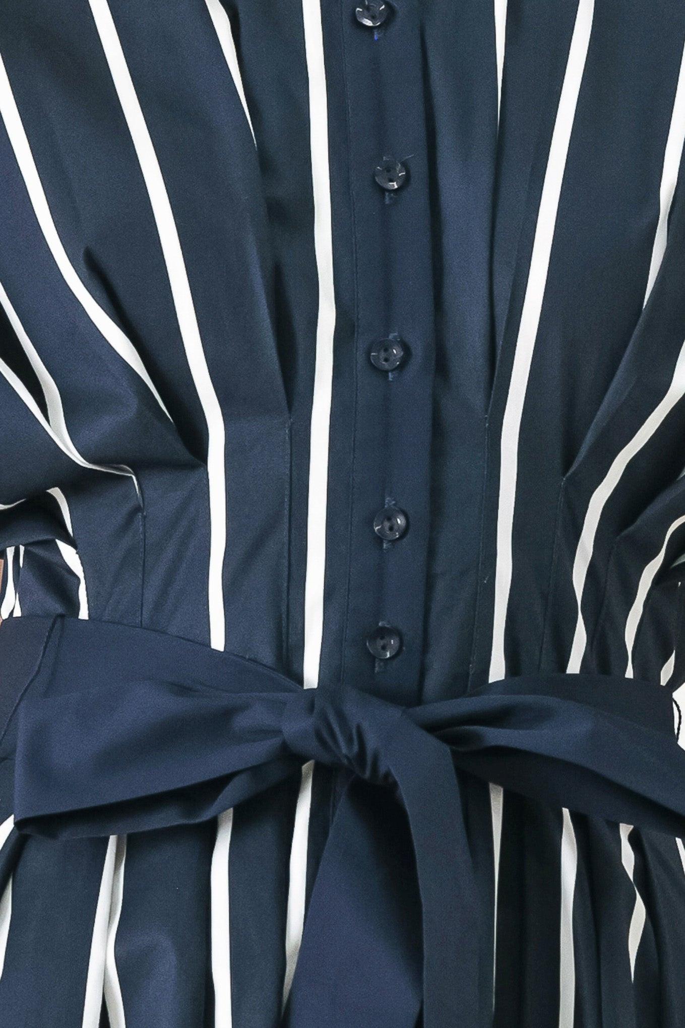 PINSTRIPE STORY WOVEN MIDI DRESS
