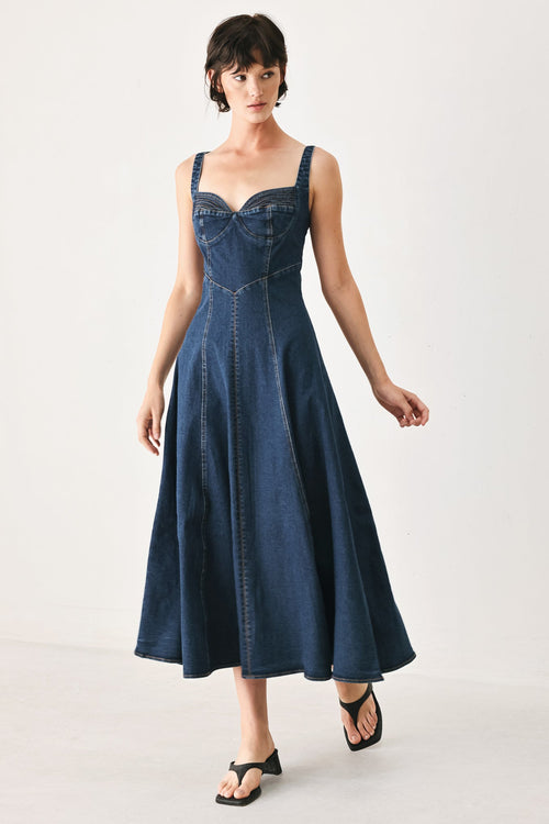 WESTERN CHARM DENIM MIDI DRESS