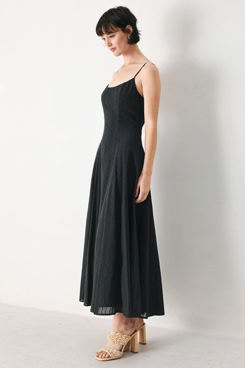 FLYING TOMATO Women's Sheer Midnight Black Midi Cocktail Circle Dress